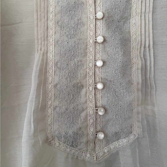 Coldwater Creek Sheer Ivory Tunic Blouse with Pearled Buttons - Picture 2 of 5